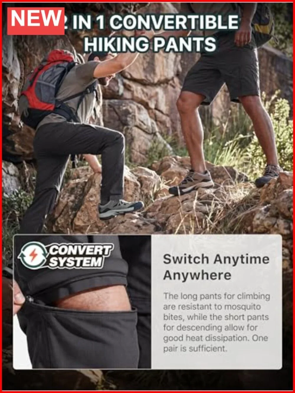 Men Hiking Convertible Pants Waterproof Quick Dry Zip Off Cargo Fishing Pants